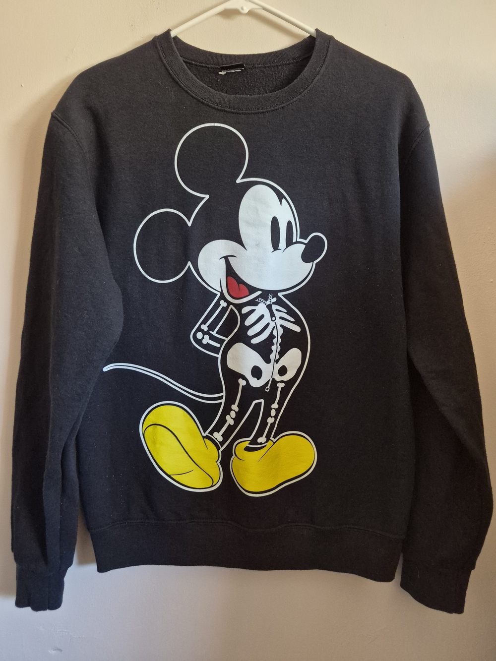 Disney Black Crewneck with Mickey Skeleton Graphic and Yellow Shoes